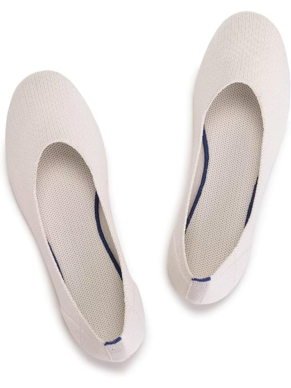 Womens Cream Knit Ballet Flat Shoes Knit Shoes Round Toe Slip On Ballerina Flats